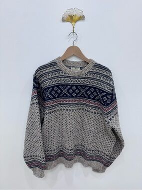 Vintage L.L. Bean Norwegian Fisherman Birdseye 100% Wool Sweater Sz XL